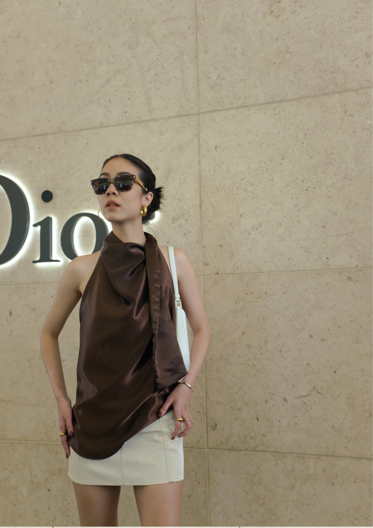 KAREN HIGH NECK TOP // CHOCOLATE